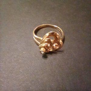Avon Gold Tone Triple Floating Hearts CZ Ring Size 8